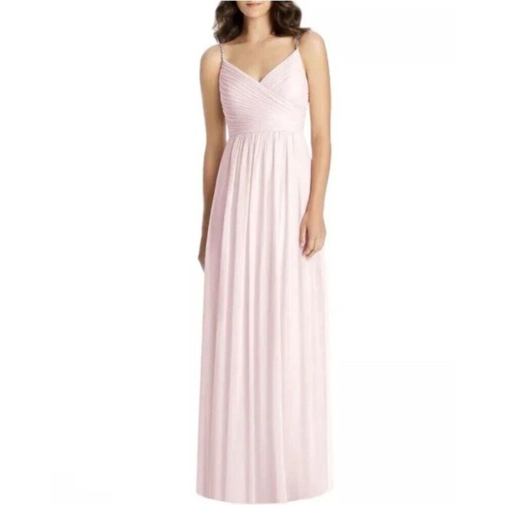 NWT Jenny Packham Maxi Dress‎ Size 6 Pink Rhinestone Beaded Strap Chiffon JP1022